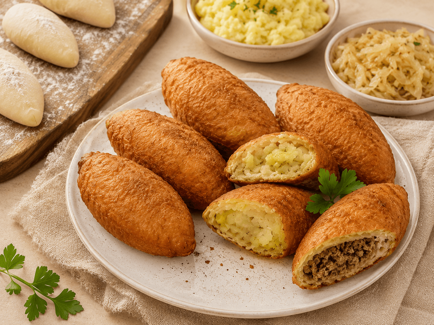 Pirojki maison frits avec garnitures traditionnelles